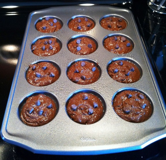The muffin batter, waiting to be baked and transformed into yummy goodness (I hope).
